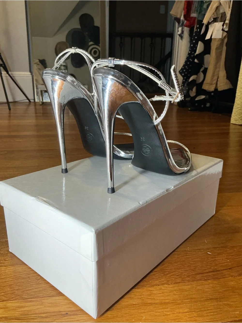 FEMME LA Silver Metallic Stiletto Ankle-Strap Sandal